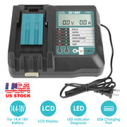 Rapid Charger Replacement Fit for Makita 14.4-18V Battery BL1860 BL1830 BL1850 withLCD Display USB Port