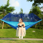 600lbs Load 2 Persons Hammock w/Mosquito Net Outdoor Hiking Camping Hommock Portable Nylon Swing Hanging Bed w/ Strap Hook Carry Bag