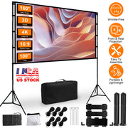 100inch Projector Screen with Stand 16:9 4K HD Rear Front Wrinkle-Free Portable And Foldable Movie Screen with Carry Bag For Indoor Outdoor Home Theat