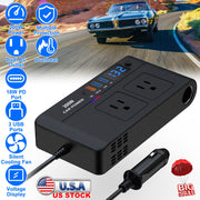 200W 12V Car Inverter DC12V to AC110V Vehicle Power Converter with 2 110V AC Outlets 1 Type-C 3 USB Ports Quick Charge Overheat Protection Voltage Dis