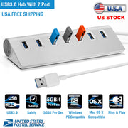 7-Port USB 3.0 Hub Portable Super Speed USB Data Hub with 1ft USB 3.0 Cable for Windows Linux Mac Devices