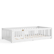 Montessori Floor Bed with Safety Guardrails and Lockable Door