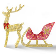 Lighted Christmas Reindeer & Sleigh Indoor Outdoor Christmas Decoration Christmas Lighted Display with 8 Lighting Modes