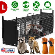 40in 2 Door Live Animal Cage Trap For Animals Under 18LBS Easy To Setup Humane Galvanized Iron Trap Cage For Raccoons Armadillos Foxes Opossums Muskra