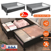 2Pcs Under Bed Storage Containers with 360¡ Rotatable Wheels Visible Dustproof Cover Under Bed Drawer with Clear Window Bedroom Storage Organizer