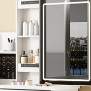 White Vanity Desk Set with LED Lighted Mirror & Padded Stool
