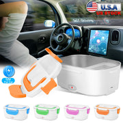Electric Heating Lunch Box Food Heater Container Travel Thermal Bento Box Portable Food Warmer w/ 2 Removable Compartments 1 Free SpoonÊ1L