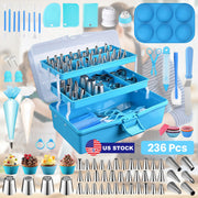236Pcs Cake Decorating Kit Baking Tools Accessories Cake Decorating Supplies with Piping Tips Couplers and Bags Cookie Cutters Baking Cups Scrapers Fl