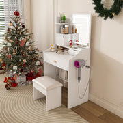 White Vanity Desk Set with LED Lighted Mirror & Padded Stool