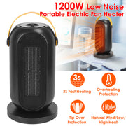 1200W Portable Electric Fan Heater PTC Ceramic Oscillation Heating Cool Fan Overheating Tip Over Protection 3S Heating Space For 322 Sq FT Home Office