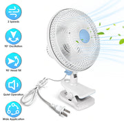 8.66In Oscillating Clip On Fan 2 Speeds Quiet Clamp Fan with 90° Oscillating & Tilting Angle Desktop Wall Mount for Home Office Dorms Strollers