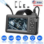 1080P Endoscope Camera with 8 LED Light 8mm Borescope Inspection Camera 4.3Ó Colorful Screen IP67 Waterproof 16.4FT Semi-Rigid Cord Handheld Snake Cam