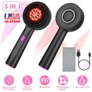 3 In 1 Red Light Scalp Massager Brush Cordless Hair Oil Applicator Massage Comb with 3 Modes Rechargeable IPX7 Waterproof