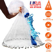 8ft Radius Fishing Cast Net Bait Trap Easy Throw Heavy Duty Hand Cast Net with Chain Sinker Bottom Spread