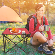 1Pc Foldable Camping Table Portable Picnic Table Lightweight Travel Desk with 2 Cup Holders Carrying Bag