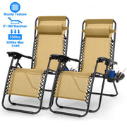 2Packs Zero Gravity Lounge Chair w/ Dual Side Tray 330lbs Load Foldable Recliner Chair w/ Stress Relief Pillow Patio Poolside Beach Lying Chair