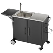 Outdoor Grill Cart with Sink, Storage & Fold-Down Side Table