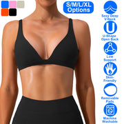 Women Deep V-Neck Sports Bras U-Shaped Back Sport Bras Padded StrappyÊCrop Open Back Low Impact Bras SexyÊFitnessÊTank Tops with Removable Pads for Gy