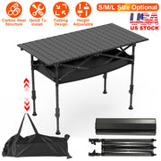 Portable Folding Camping Table With Adjustable Height Hanging Net Rustproof Carbon Steel Foldable Roll-Up Camping Table for Picnic Camping Hiking Beac