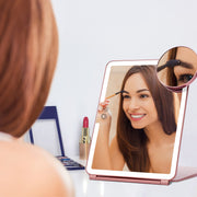 Folding Travel Makeup Mirror With 10X Magnifying Mirror 3 Color LED Lights Dimmable Brightness Rechargeable Battery Tabletop Portable Cosmetic Mirror