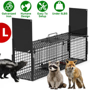 40in 2 Door Live Animal Cage Trap For Animals Under 18LBS Easy To Setup Humane Galvanized Iron Trap Cage For Raccoons Armadillos Foxes Opossums Muskra