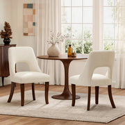 Upholstered Dining Chairs Set of 2 with Curved Rubberwood Legs
