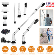 Electric Spin Scrubber Cordless Handheld Rechargeable Cleaning Brush with 4 Replaceable Heads 600/1000RPM Speeds 26/50in Length 20V/2.0Ah Battery for