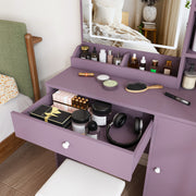 Purple Vanity Desk with Lighted Mirror & Padded Stool
