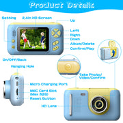 Kids Digital Camera with Flip Lens Children Video Camcorder Christmas Toy Birthday Gifts with Tripod 2.4in Screen 32G MMC Card for 3-10 Year Old Boys