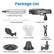 Electric Toilet Plunger with Air Pressure Gauge & 3 Heads