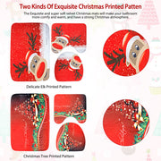 3 Pcs Christmas Bathroom Rugs Set Contour Non-slip Toilet Mats Absorbent Cozy Velvet Floor Carpets