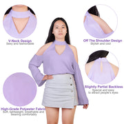 Women\'s Sexy Off The Shoulder Blouses Cold Shoulder Tops V-Neck Long Sleeve T-Shirt Solid Color Summer