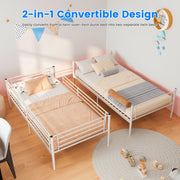Twin Over Twin Metal Bunk Bed with Ladder and Guardrails