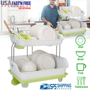2-Tier Dish Drying Rack Cutlery Drainer Holder Kitchen Organizer Storage Shelf