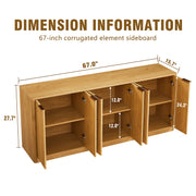 Fluted Sideboard Cabinet with 4-6 Doors and Wood-Grain Top