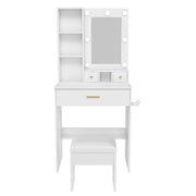 Vanity Desk Set with LED Lighted Mirror & Padded Stool