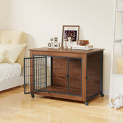 Dog Crate Furniture with Lockable Wheels & Dual Doors
