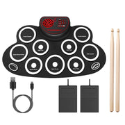 10 Pads Electric Drum Set Foldable 10-Drum SiliconÊDrum Kit Foldable Electronic Drum Pad Machine with Drum Sticks Headphone Jack Speaker Battery Dual-