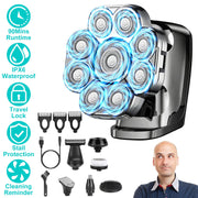 6 In 1 9D Electric Head Shaver for Men Cordless Rechargeable Wet Dry Razor with LED Display Travel Lock Stall Protection Cleaning Reminder