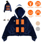 Wearable Heated Throw Blanket Double-Sided Flannel Portable Electric Heating Hoodie For Women's Men Machine Washable 3 Heating Levels Battery Operated