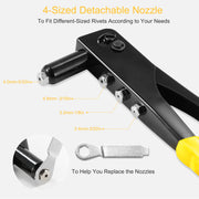 Hand Riveter Pop Rivet Gun 9.5inches Heavy Duty 4 Different Nozzles 1 Wrench Included Riveting Tool