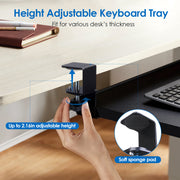 25.59x9.64x0.51in Keyboard Mouse Tray Under Desk Retractable Slide Out Drawer Height Adjustable with C Clamp 55LBS Load