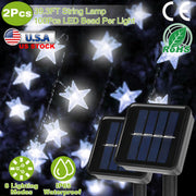 2Pcs Solar Powered String Lights 39.3FT 100LED Beads Fairy Star Lights IP65 Waterproof Decorative Garden Party Christmas Tree Stake Lamps w/ 8 Lightin