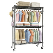 Rolling Clothes Rack with Shelves and Lockable Wheels