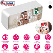 Mirror Digital Alarm Clock LED V5.0 Wireless Speaker Clock with FM Radio Temperature Display MMC Card Slot