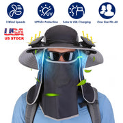 Solar Fan Hat with UPF50+ Sun Protection and Neck Flap