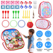 5 in 1 Bean Bag Toss Game Toy Corn Hole Game Beanbag Toss Game Dart Board Game Loop Toss Game Outdoor Activities Party Backyard Games Set for Boys Gir