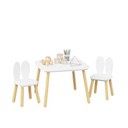 3-Piece Kids Wooden Table and Chair Set, Rabbit Ear Themed Toddler Activity Play Table with 2 Chairs, Solid Wood & MDF C