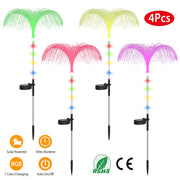 4Pcs Solar Powered Jellyfish Lights IP44 Waterproof Decorative Outdoor Lamps 7 Color Changing Night Light