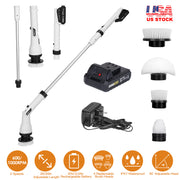 Electric Spin Scrubber Cordless Handheld Rechargeable Cleaning Brush with 4 Replaceable Heads 600/1000RPM Speeds 26/50in Length 20V/2.0Ah Battery for